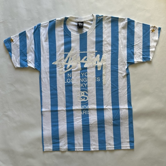 Vintage Stussy 90s printed stripe world tour tee medium - Picture 2 of 7